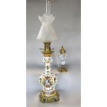A European renaissance style vase raised on a gilt base converted into an oil lamp, 83cm tall, and a