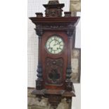 A 19th century wall clock, mahogany case with split spindle mouldings and further applied detail