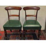 A set of six 19th century mahogany dining chairs with shaped bar backs over later green leather