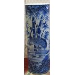 A hand painted Japanese ceramic stick stand showing cranes and bamboo, 63cm high