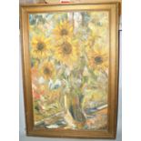 Eduard Borregaard (Danish 1902-1978) - Jug of Sunflowers on a windowsill, oil on canvas, signed,
