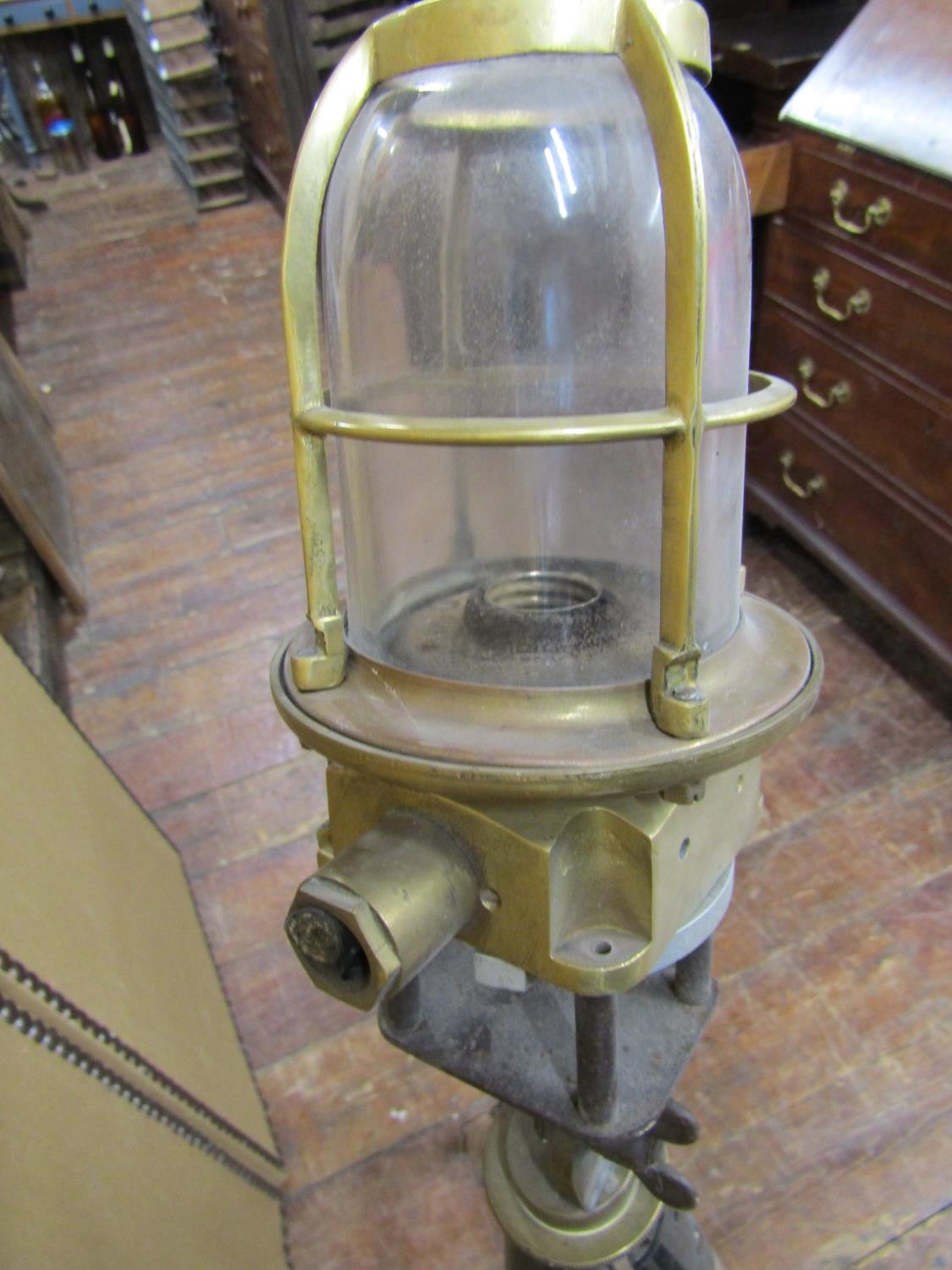 A bronze bulkhead light, later mounted on a vintage tripod - Image 3 of 3