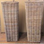 A pair of tall upright square cut wicker baskets, 120 cm x 40 x 45 cm
