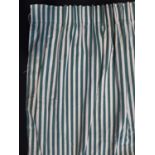 1 pair curtains in green and white cotton stripe, lined with pencil pleat heading, length 2.02m,