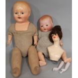 3 early 20th century German dolls including a small Armand Marseille Dream Baby with closing blue