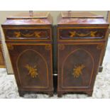 A pair of 19th century mahogany pedestal side cupboards, each enclosed by a lancet shaped panelled