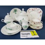 A collection of Rosenthal Sanssouci Souic teawares with green floral detail including teapot and