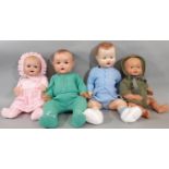 4 vintage baby dolls from 1930's-1950's all with 5 piece bent limb body, closing eyes and moulded