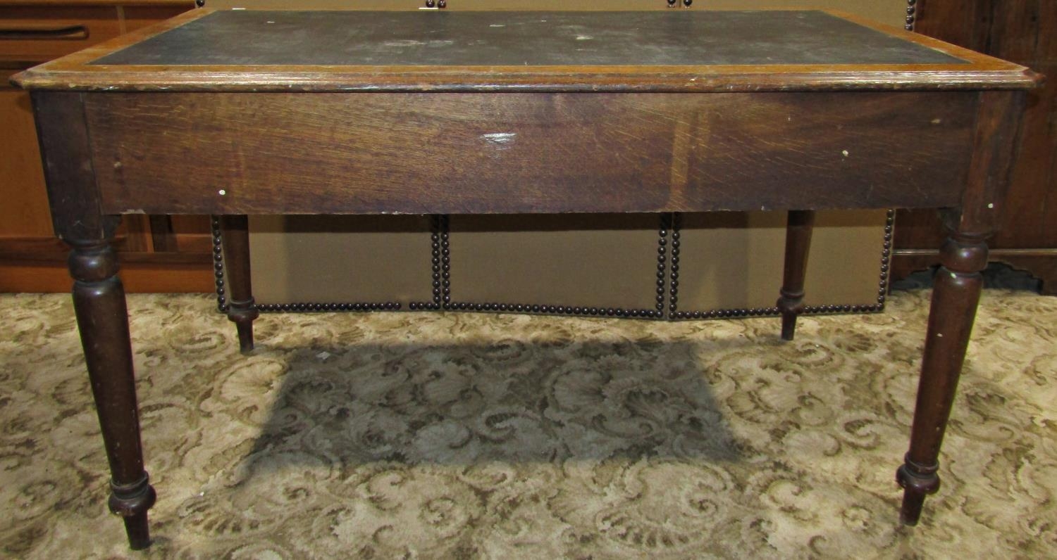 A Victorian oak kneehole desk, the rectangular top with moulded outline canted corners and faux - Image 3 of 3