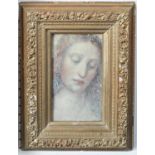 Head of a pensive figure, in the pre-Raphaelite manner - coloured print, 19 x 10.5cm approx in