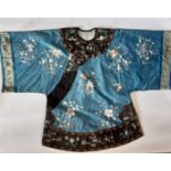 Late 19th /early 20th century Chinese silk robe with yoke and lower borders in black silk
