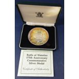 Royal Mint silver medal to commemorate the 175 anniversary of the Battle of Waterloo, limited to 2,