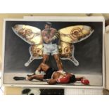 Muhammad Ali Vs Sonny Liston, mixed media on canvas, 2014, signed 'AH', 100 x 150 cm, unframed