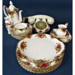 A collection of Royal Albert Old Country Roses china wares comprising coffee pot, milk jug, cake