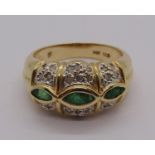 14ct emerald and diamond dress ring, size M/N, 5.5g (one emerald af)