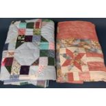 2 modern machine stitched patchwork quilts including one in pink and blue shades 2m x 2m and the