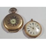 Waltham half hunter fob watch with gold plated case (engraved back plate) and a further engraved fob