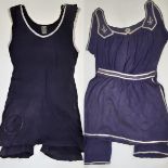 2 1920's men's bathing suits by Meridian, both with button fastening on one shoulder, in navy '