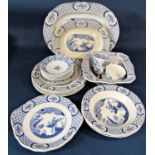 A collection of Furnival's Old Chelsea blue and white china wares including large rectangular meat