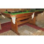 E J Riley quarter sized snooker table / dining table on refectory base with accessories
