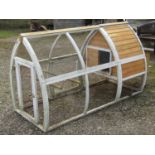 A lancet shaped chicken coop with combined run and nesting box, approx 210cm long x 82cm wide x