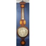 An inlaid Edwardian aneroid barometer in a Georgian style case, with shell and string inlaid detail,