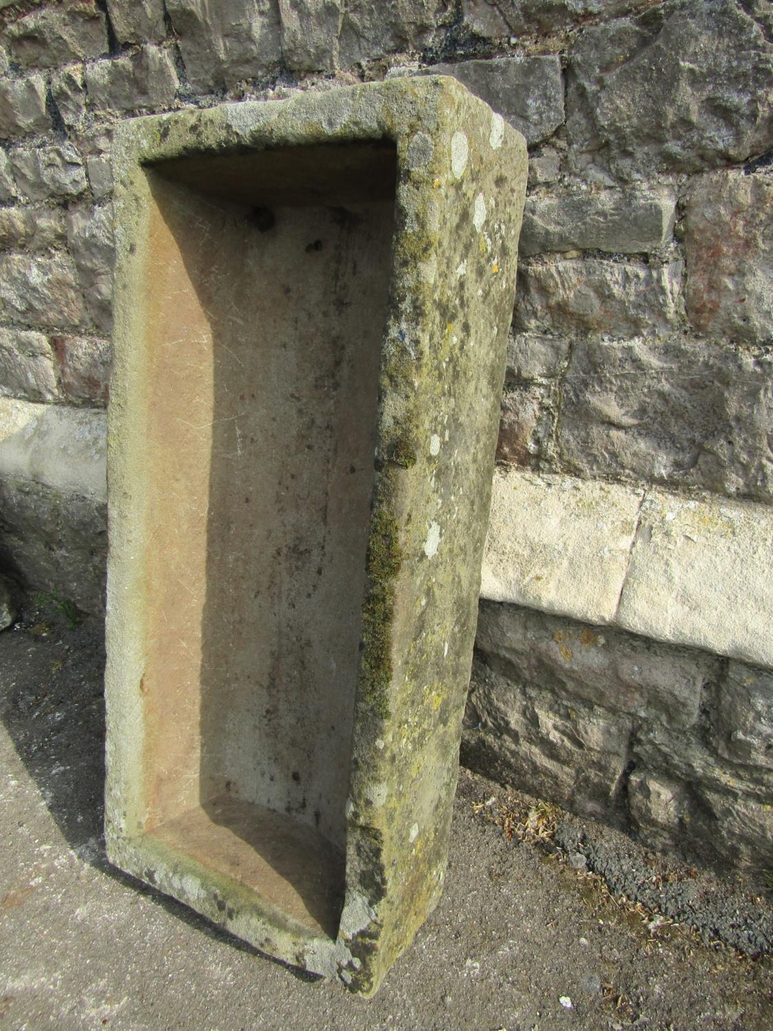 A weathered natural stone trough of rectangular form 85 cm long x 38 cm wide x 20 cm deep - Image 2 of 3