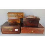 A Georgian sarcophagus mahogany tea caddy and a mahogany jewellery box with velvet lined interior, a