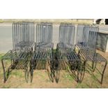 A set of eight contemporary painted steel garden chairs with strapwork seats and backs and simple
