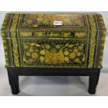 An Indian dome topped box on stand decorated with hand painted flowers and birds. 40cm x 36cm