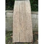 An antique pine threshing board/sledge with inset flint stones, 75cm wide x 180cm high