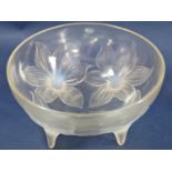 An early 20th century Rene Lalique Lys bowl, with four blossom lilies with stems as supports,