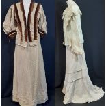 Collection of Edwardian ladies clothing including a 2 piece woollen outfit with open fronted