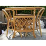 A small bamboo/split cane D end table together with a pair of matching chairs, for conservatory or