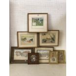 Eight framed works to include: watercolour of five cherubs on paper (early 20th Century); two