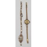 Two vintage ladies wristwatches with 9ct gold cases and plated strapwork