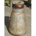 An unusual vintage heavy gauge two handled milk churn and cap of tapered cylindrical form (af), 75