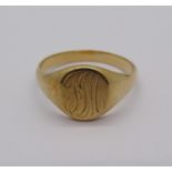 Gents 18ct signet ring with engraved initials, size larger than Z, 9.3g