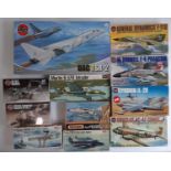 11 model kits, all 1:72 scale kits of strike aircraft comprising kits by Frog, Matchbox, Revel and