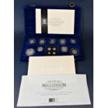 Royal Mint Millennium silver coin collection £5 - 1p and four Maundy coins (13 total) limited to