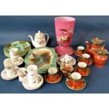A collection of Maling coffee wares to include coffee pot, water pot, sugar bowl, six small coffee