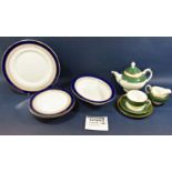 A collection of Royal Worcester Regency pattern dinnerware blue and gilt colourway, comprising