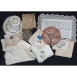 Large colletion of vintage table linen including a Maltese lace circular mat diameter 80cm, assorted