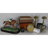 A miscellaneous collection of items including a Leonardo Collection jockey and horse, a