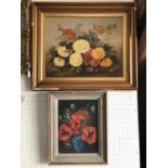 Two floral still life oil paintings to include: still life with chrysanthemums (19th - 20th