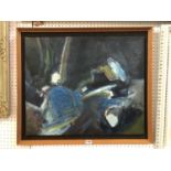 Abstract oil on board (20th Century), signed 'Monks' bottom right, 62 x 51.5 cm, framed