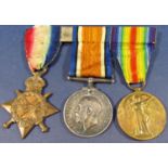 WWI medals named Lieutenant H J Loughlin North NR, 14 - 15 star, war and victory medal