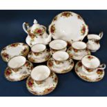 A collection of Royal Albert Old Country Roses china tea wares comprising teapot, milk jug, sugar