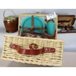 A good assortment of items to include a wicker picnic basket fitted with plates and other
