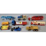Collection of unboxed model vehicles including large truck by Britains, Matchbox milk tanker,